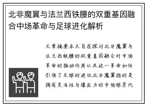 北非魔翼与法兰西铁腰的双重基因融合中场革命与足球进化解析